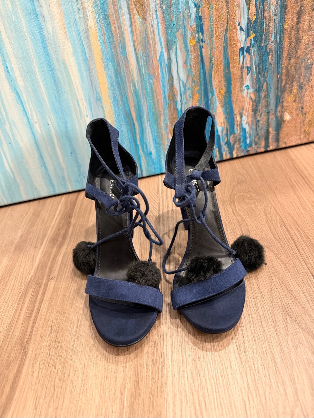 ExpressNavy Blue Lace-Up Pom Pom Women's Sandals